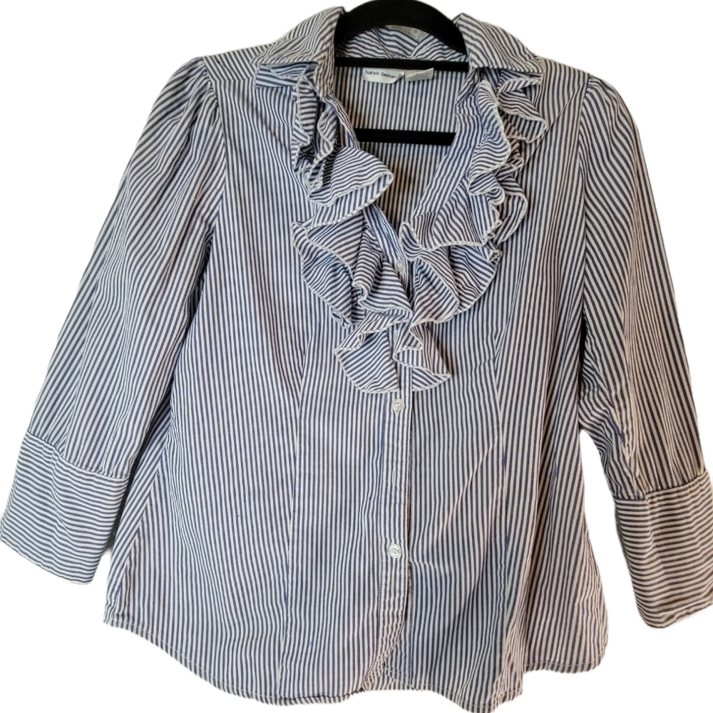 Harve Benard Blue White Striped Shirt
